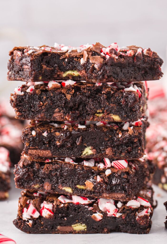 Stack of brownies with candy canes