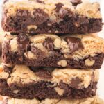 Stack of cookie bars with brownies and chocolate chip cookies.