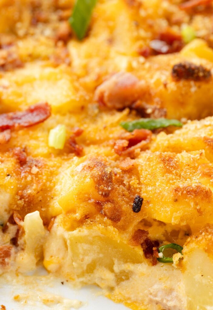 A close up of the front of the potato casserole