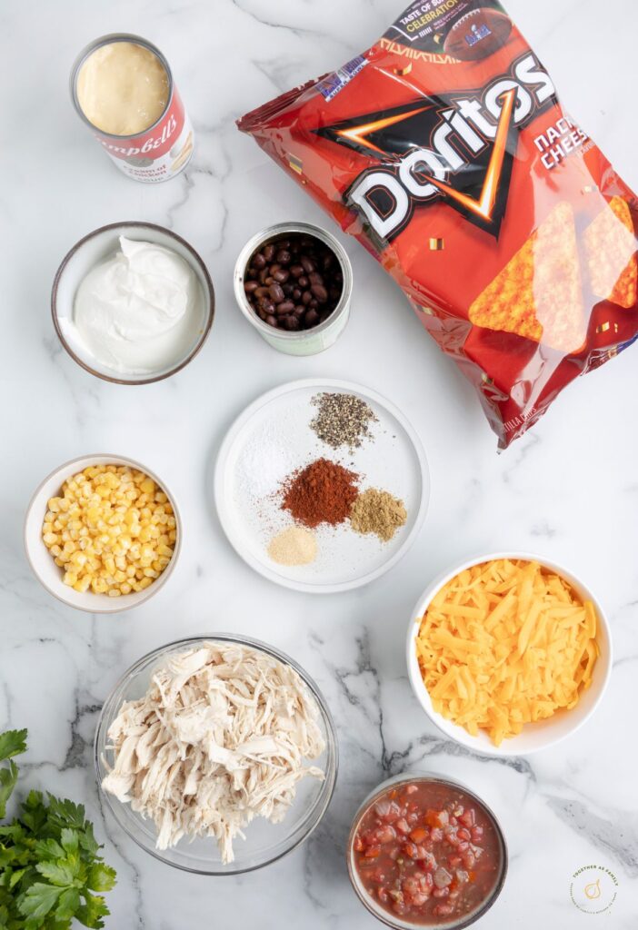 Ingredients needed to make Doritos casserole with chicken
