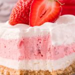 Layered lush dessert with strawberries