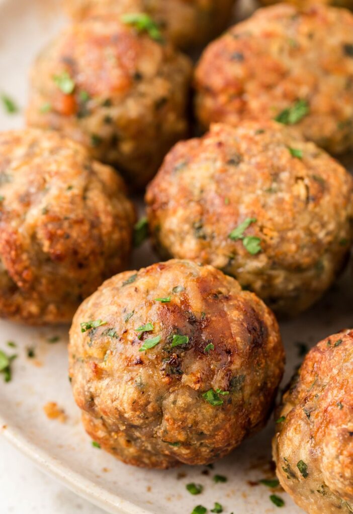 Meatballs with ground turkey on a serving plate