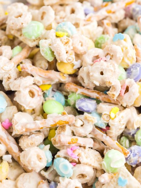 Close up of the snack mix for easter