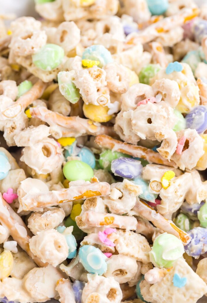 Close up of the snack mix for easter