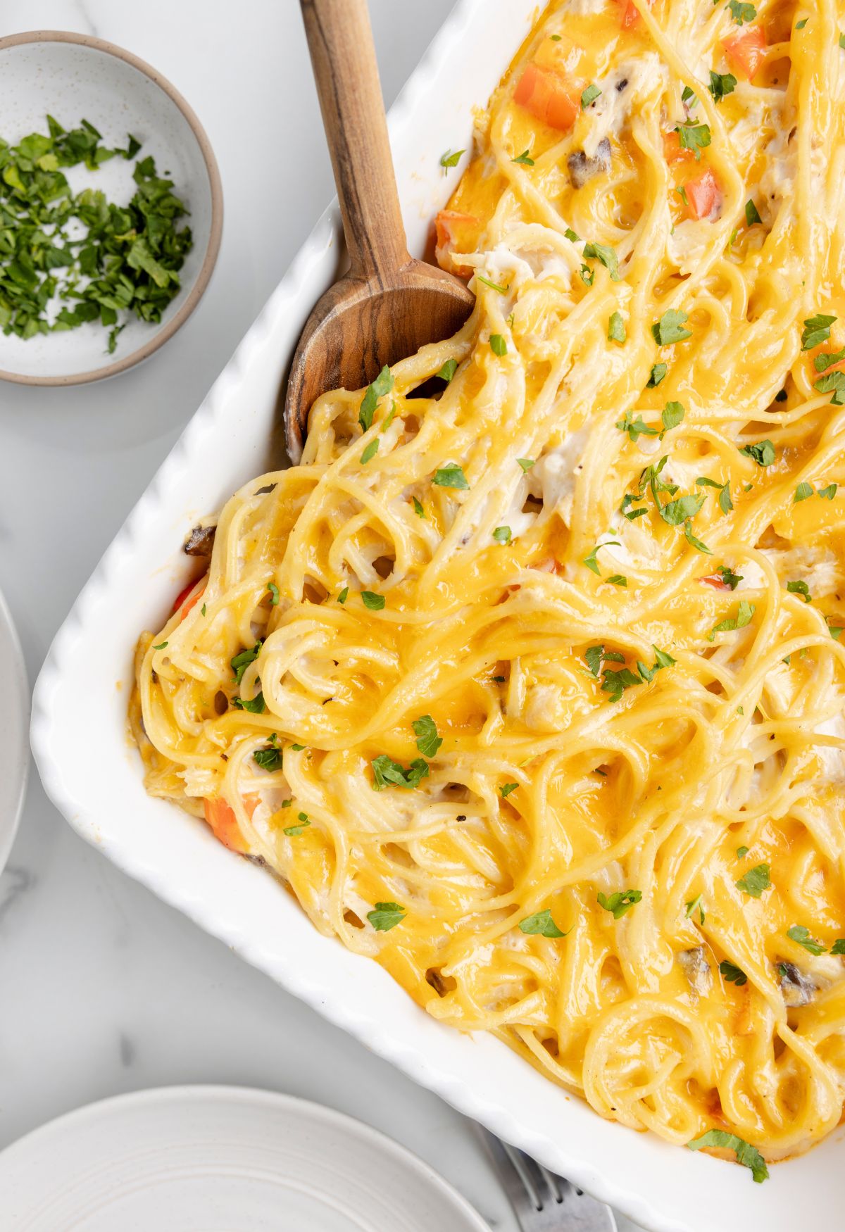 Cheesy Spaghetti Chicken Casserole - Together as Family