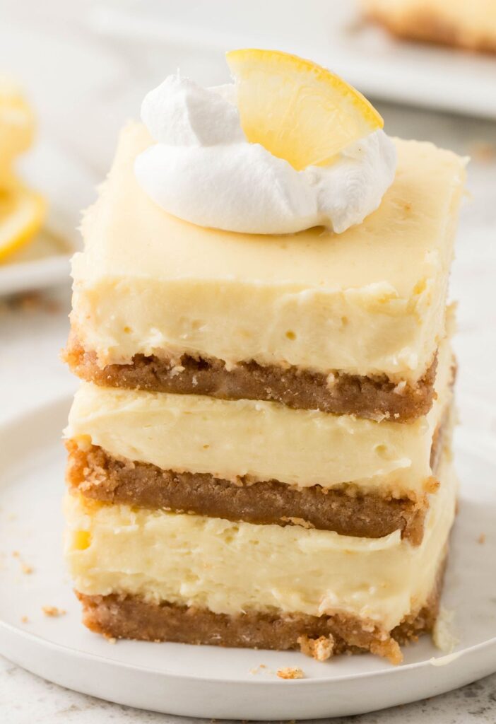 Stack of lemon dessert with cream cheese. 