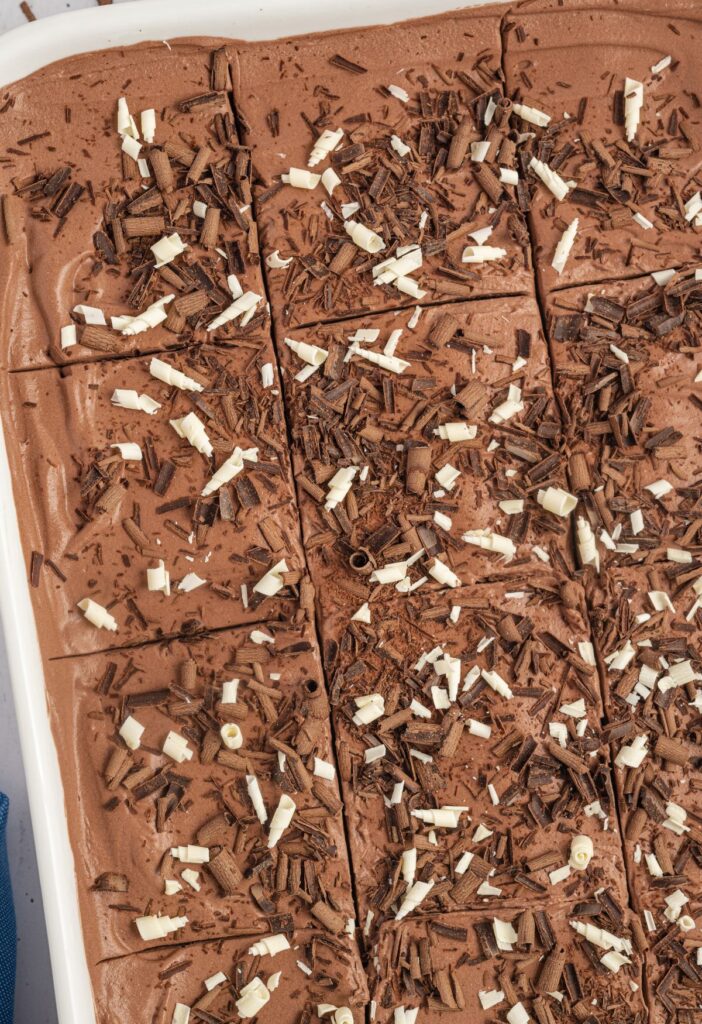 Pan of chocolate layered classic icebox cake