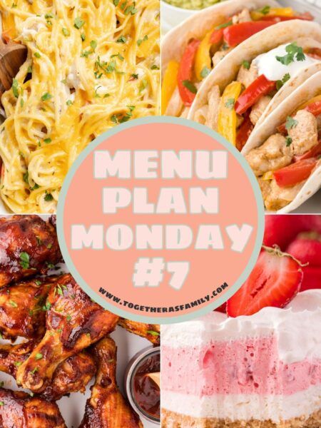 A family meal plan graphic with images of the dinners for the week.