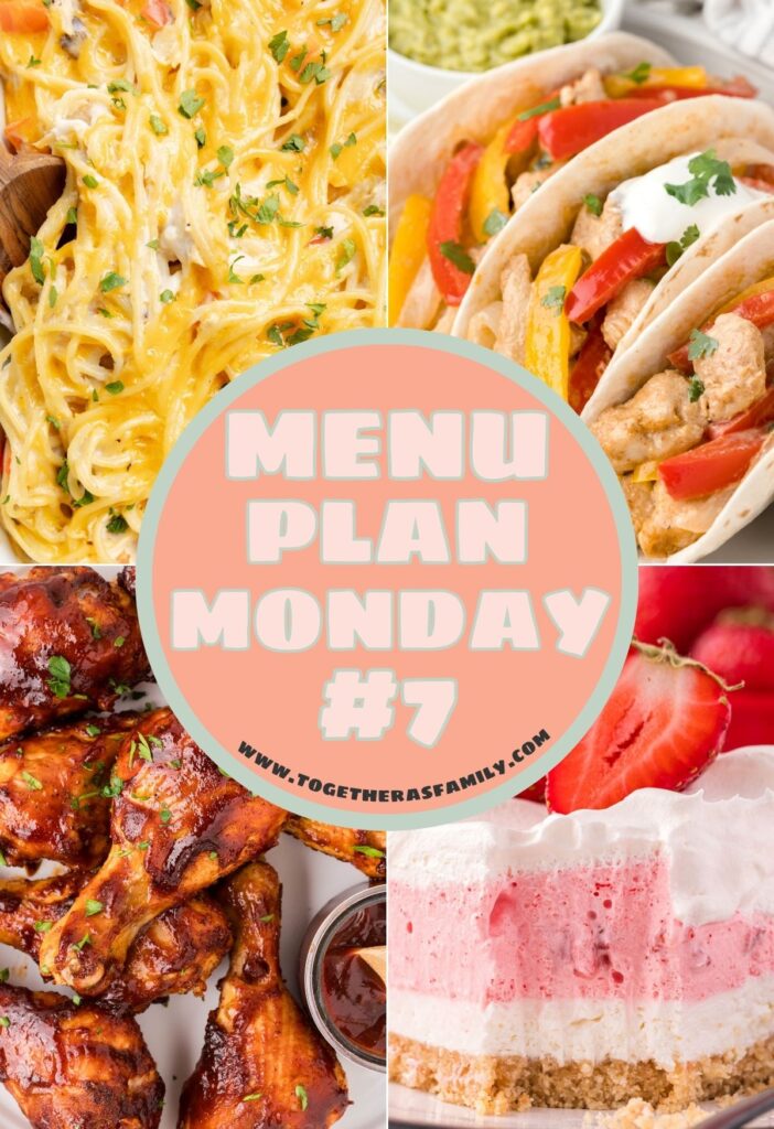 A family meal plan graphic with images of the dinners for the week. 