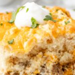 A serving of the casserole on a plate.