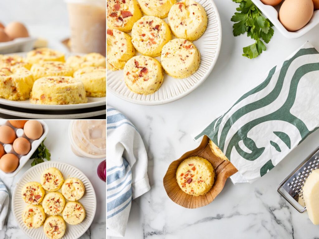 A collage of the cooked egg bites