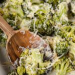 Up close pic of the cheesy baked broccoli