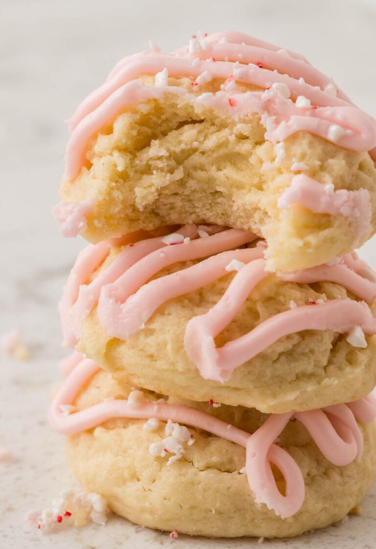 Stack of soft peppermint cookies with cream cheese