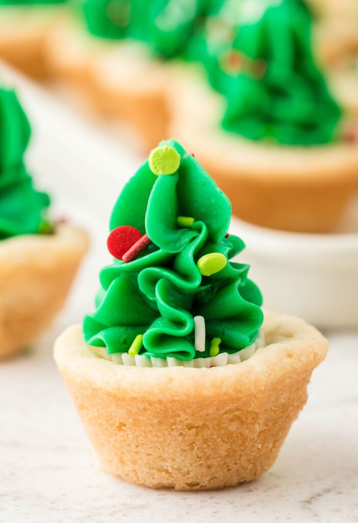 A Christmas tree cookie cup
