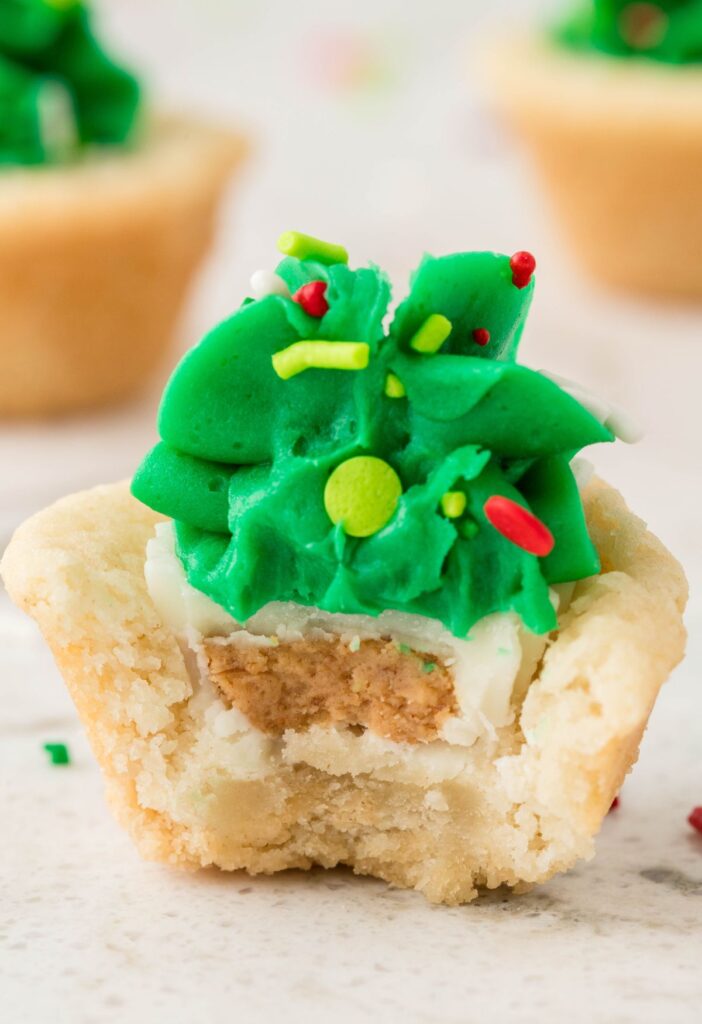 A cookie cup with a bite taken out of it