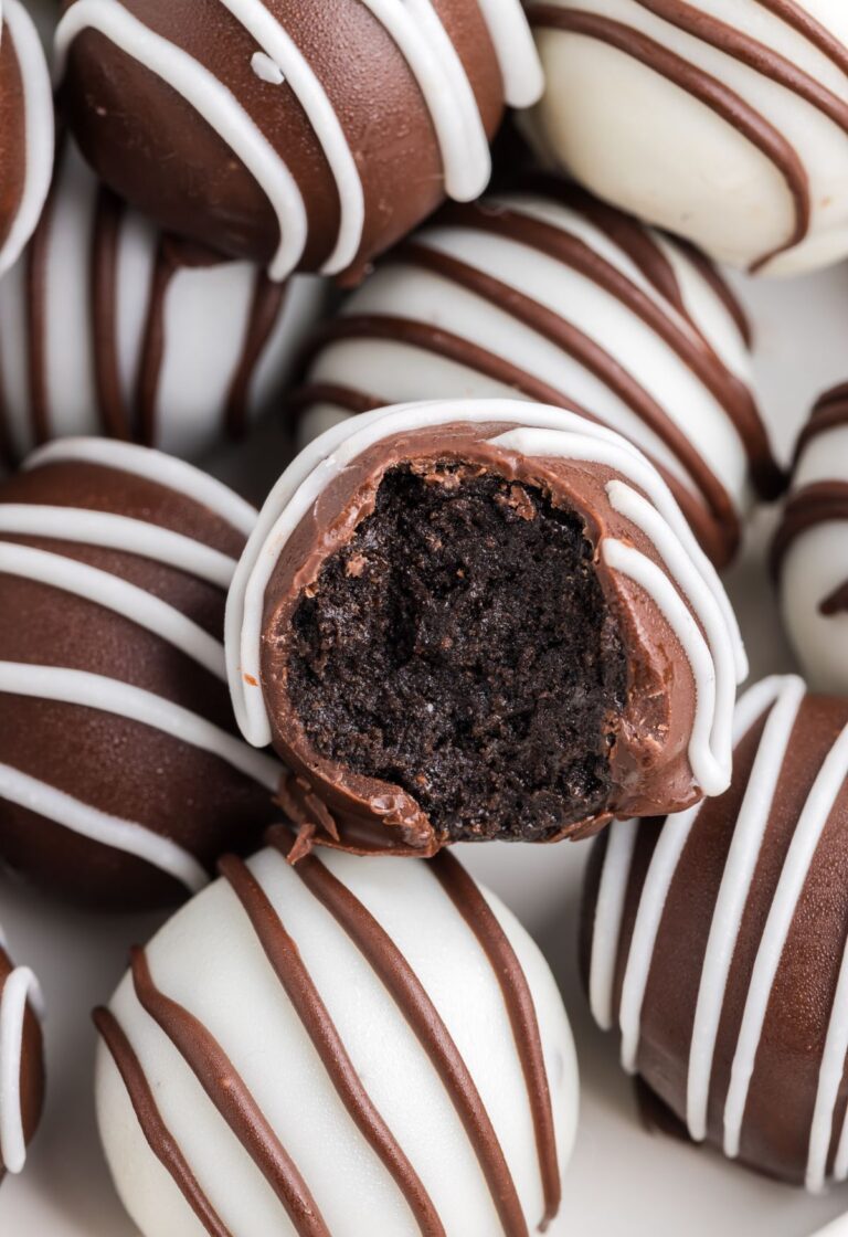 Stack of oreo balls with one being cut in half