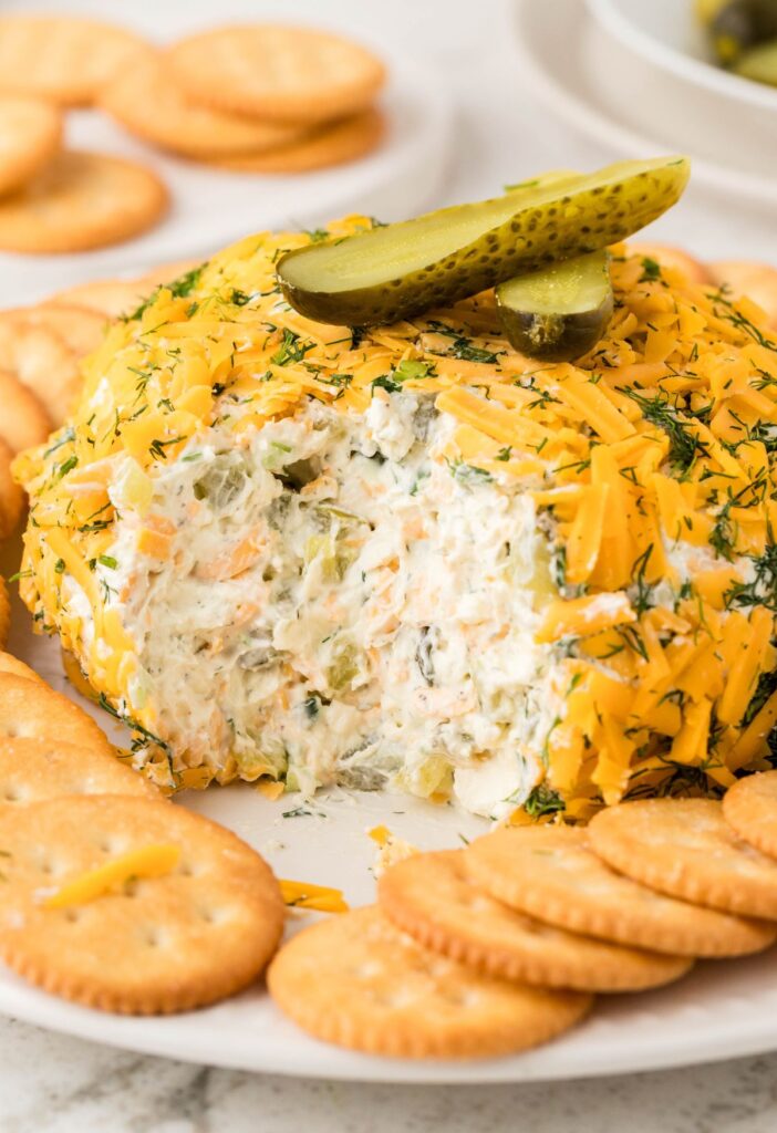 A cheeseball with the front taken out of it