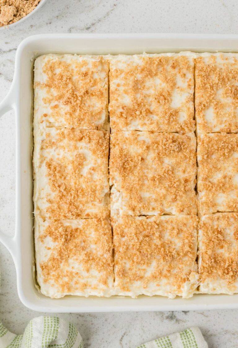 Top view of the pineapple dessert in the pan