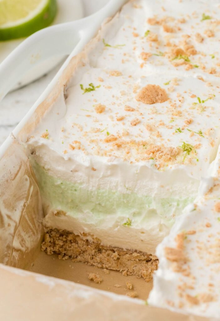 Side view of the inside of the pan of key lime lush