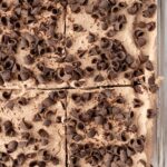 Overhead pic of the cake with chocolate curls on top