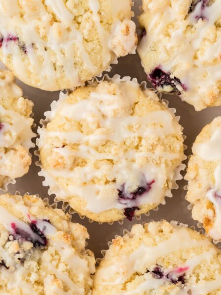 Overhead picture of the tops of the glaze lemon muffins