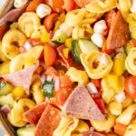 top view of the bowl of tortellini salad