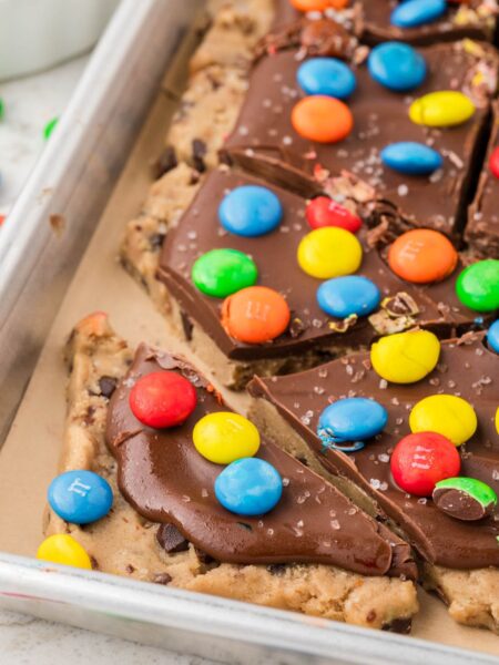 Side view of the chopped cookie dough bark