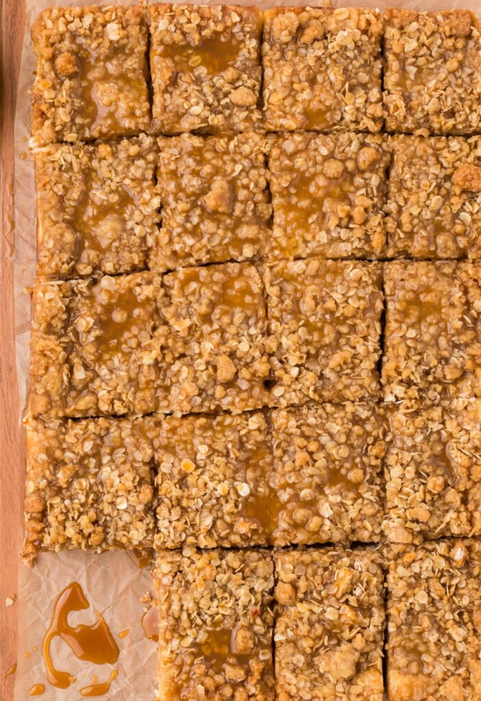 Overhead pic of the cheesecake bars with a streusel topping
