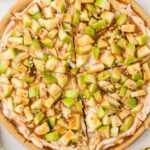 Overhead pic of the caramel apple dessert pizza