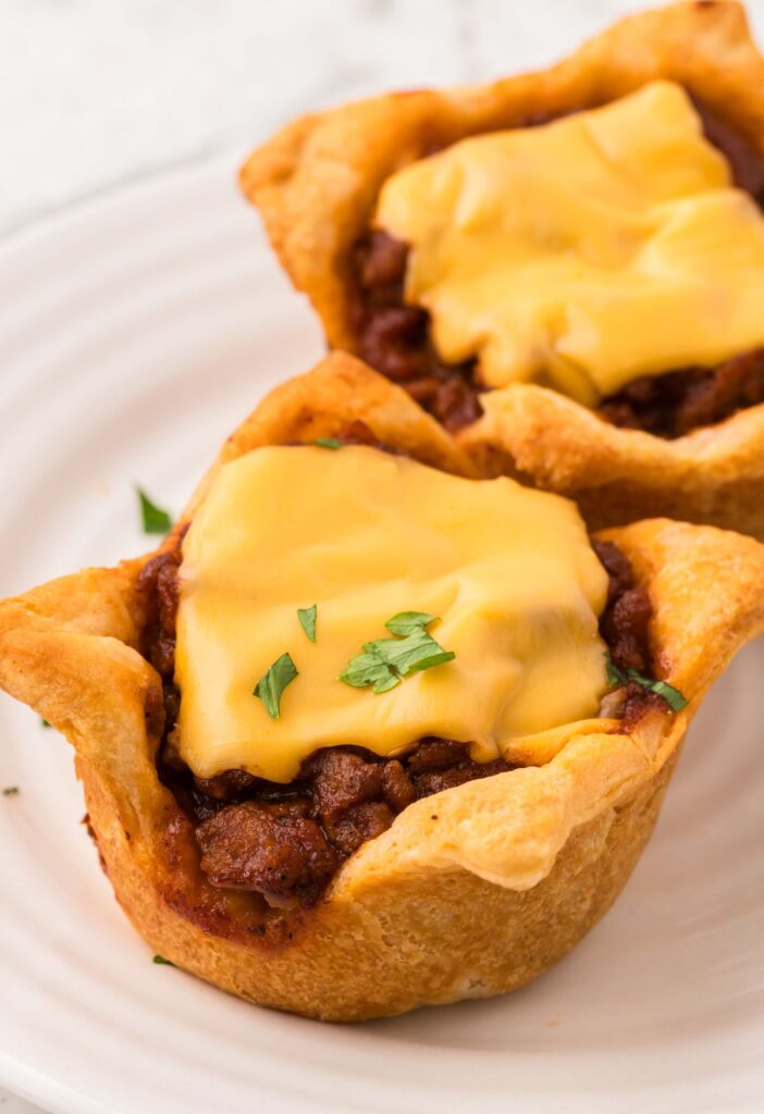 Sloppy Joe cups on a white plate