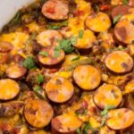 Inside of the slow cooker with the cowboy casserole
