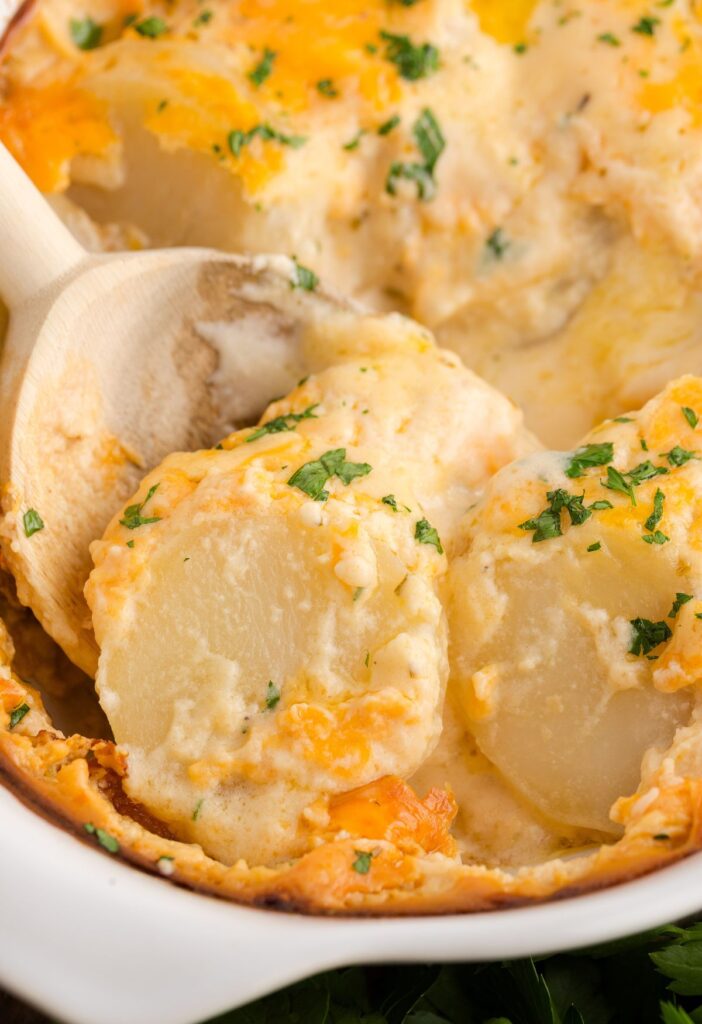A serving spoon of potatoes