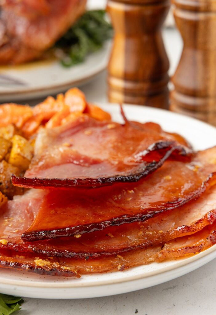 A plate of ham slices