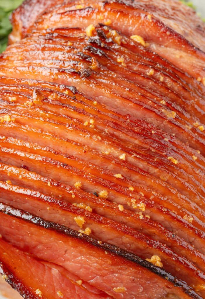 Close up of the edges of the baked ham