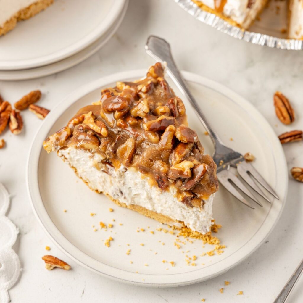 hero shot of the pecan pie cheesecake pie