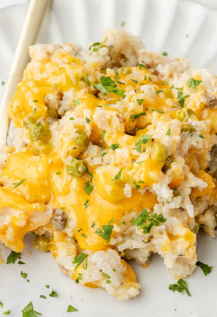 Serving of the cheesy chicken and rice