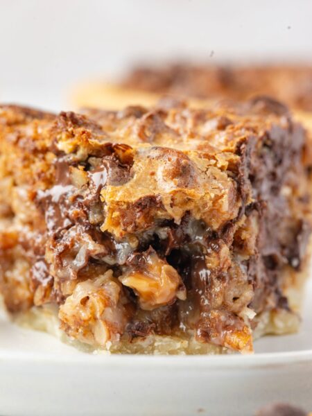 A front view of the slice of pie