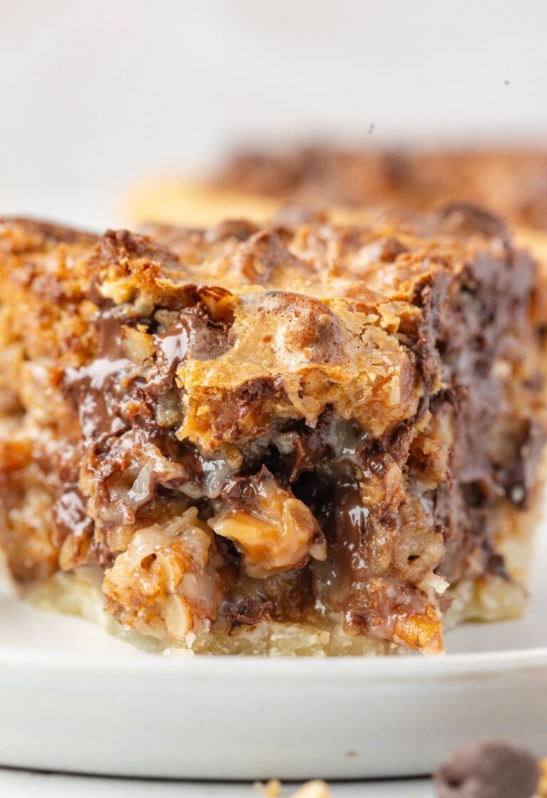 A front view of the slice of pie