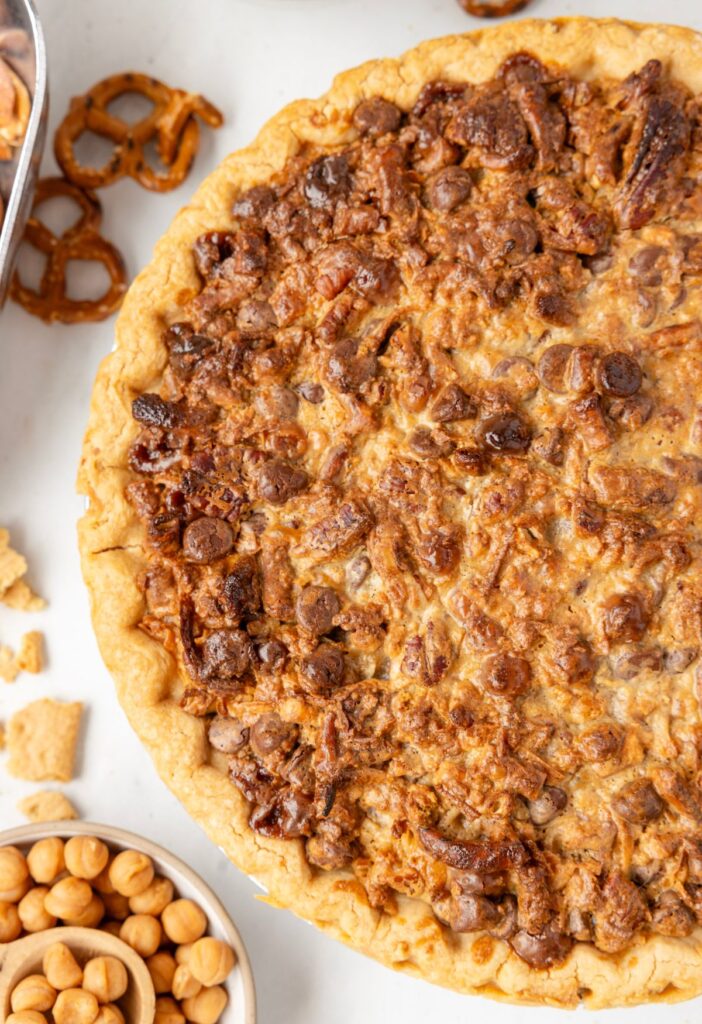 Baked Texas trash pie with a golden crust. 