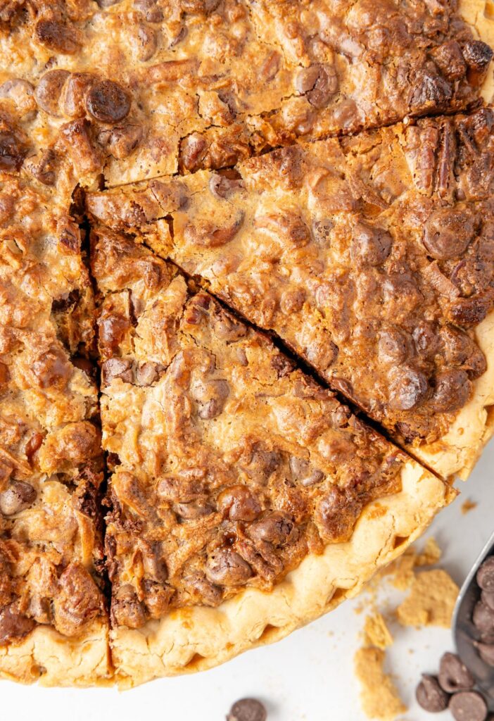 The baked Texas trash pie with a golden brown top