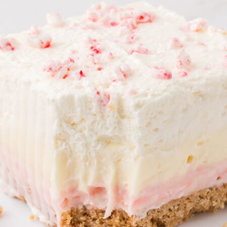 A square of the layered lush on a white plate