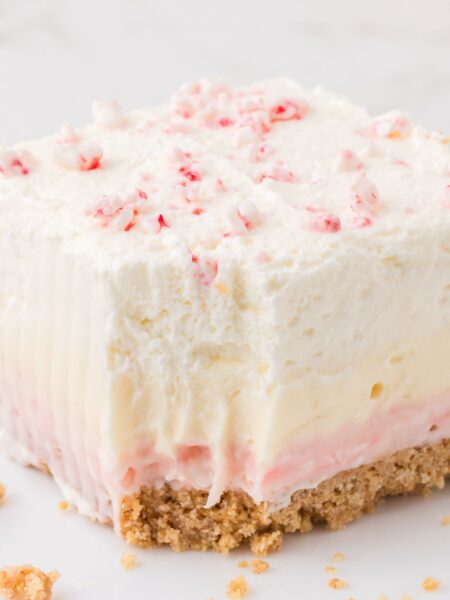 A square of the layered lush on a white plate