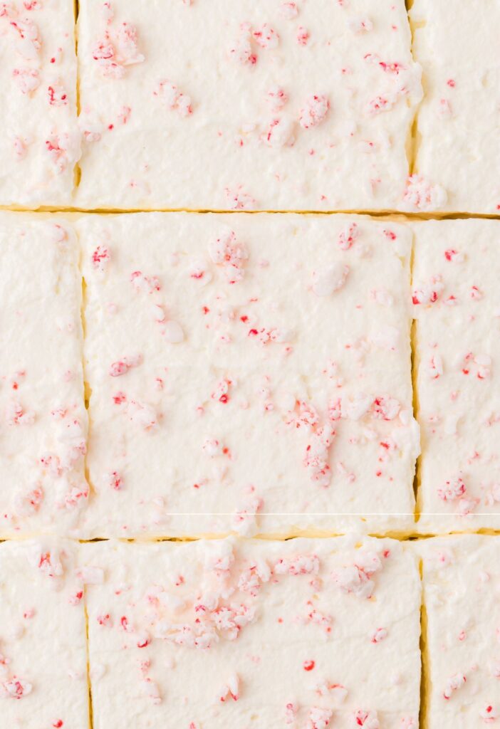 Close up of the top whipped cream and peppermint layer