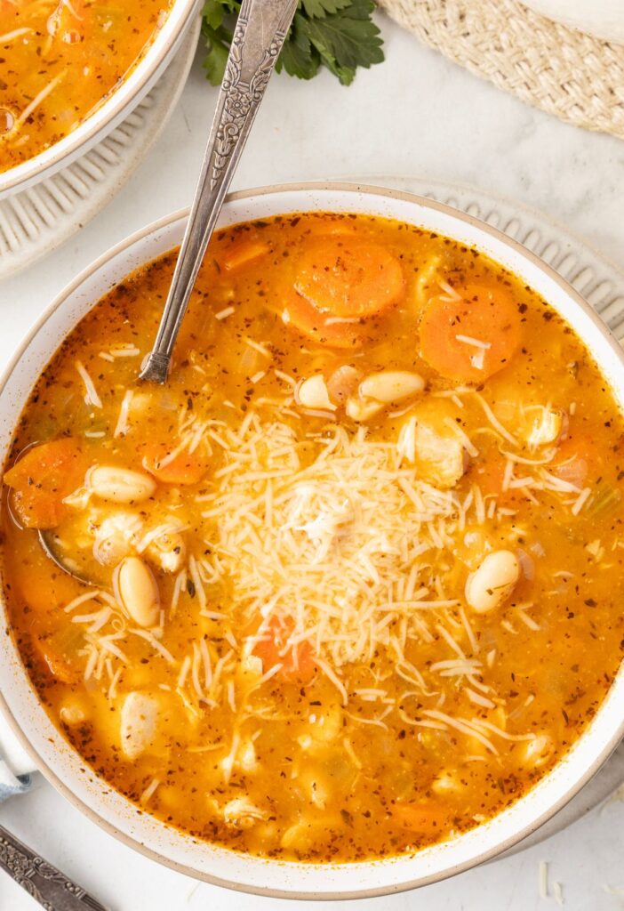 hero image of the chicken soup with white beans