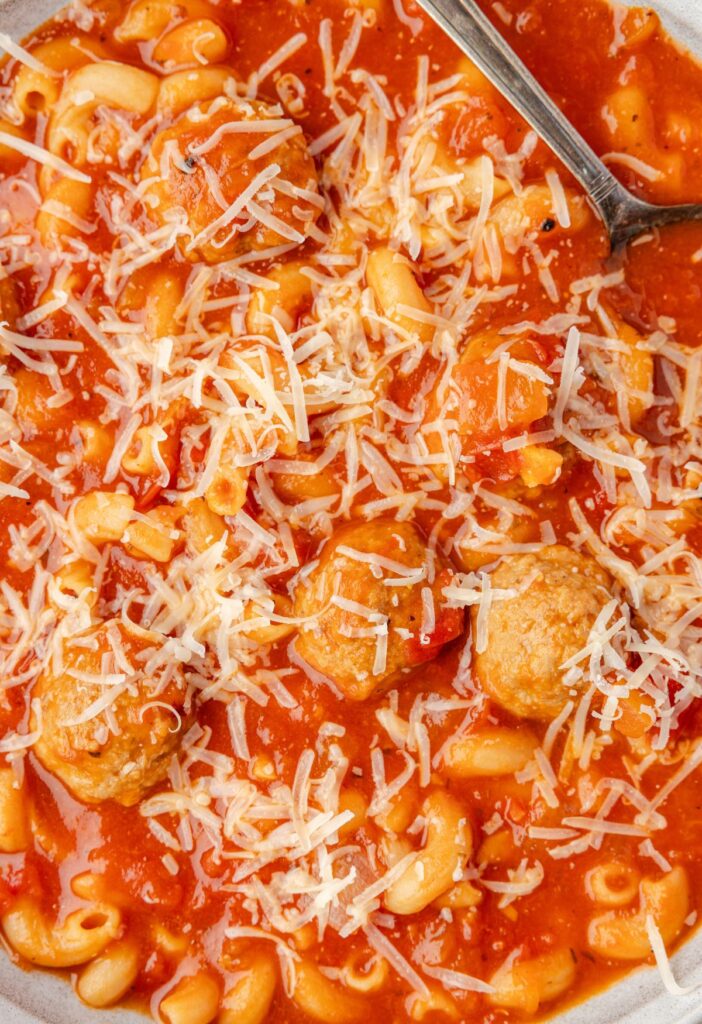 Serving of soup with parmesan cheese