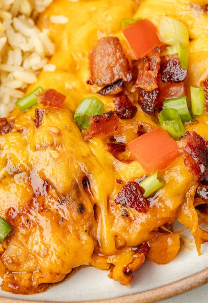 Close up of the melted cheese on the chicken.