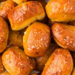 Close up of the pretzel bites with salt.