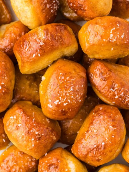 Close up of the pretzel bites with salt.