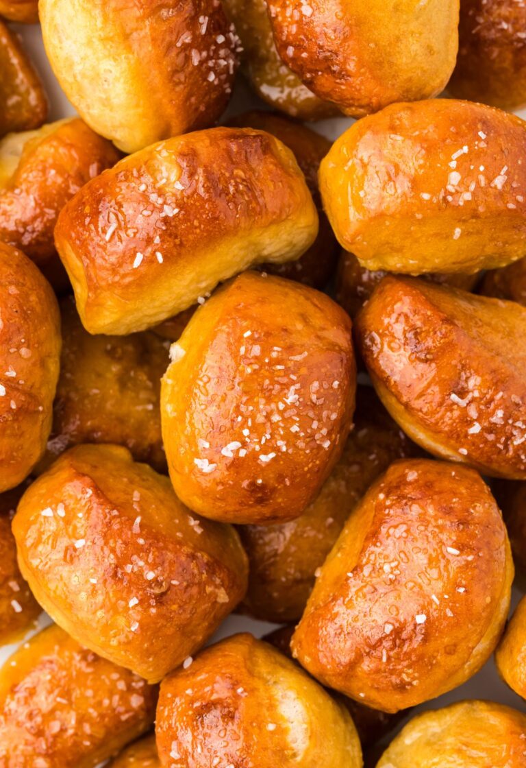 Close up of the pretzel bites with salt.