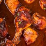 Top view of the chicken legs in bbq sauce.